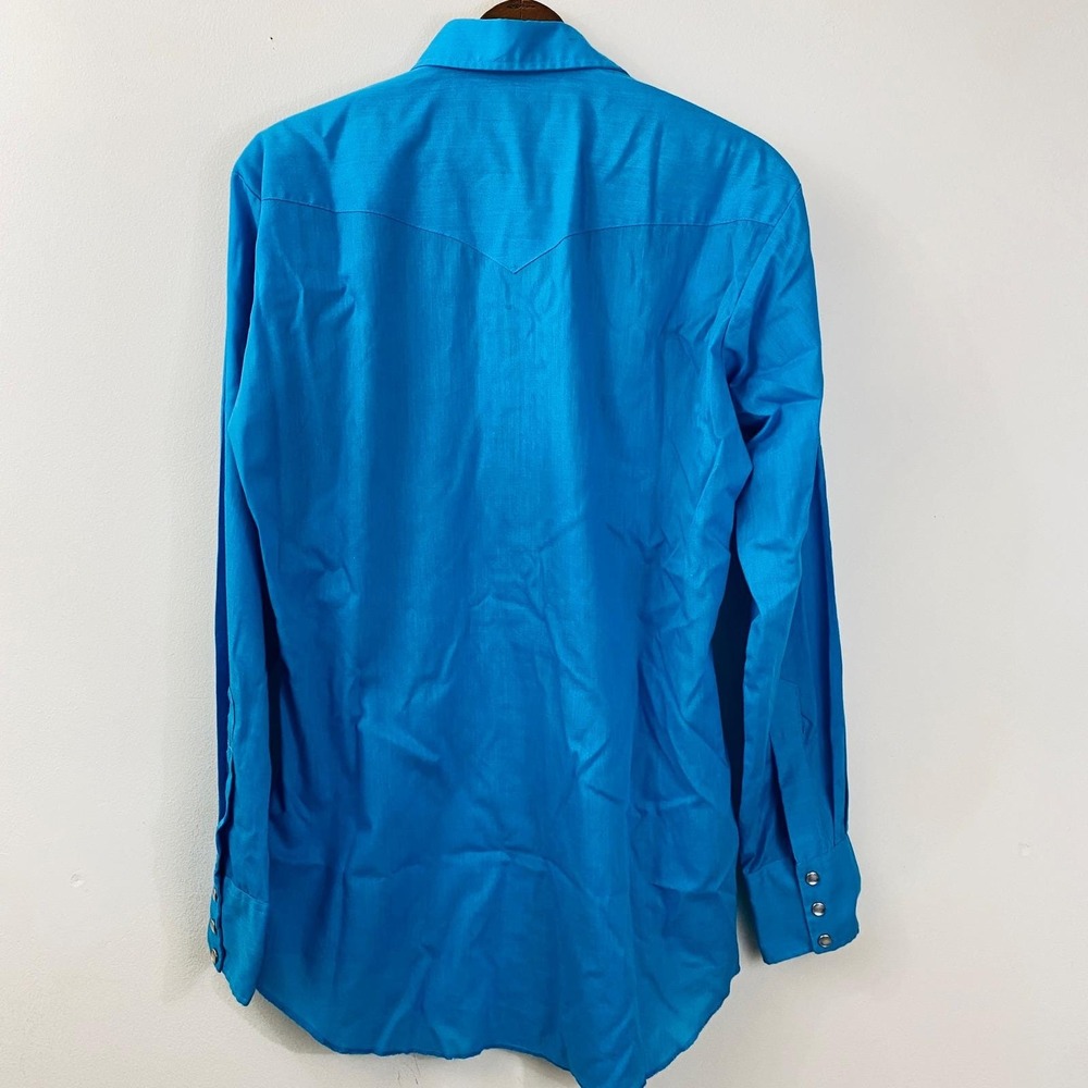 H Bar C Western Shirt Mens 15 1/2 Turquoise Pearl Snap Cowboy Rodeo - Picture 3 of 10